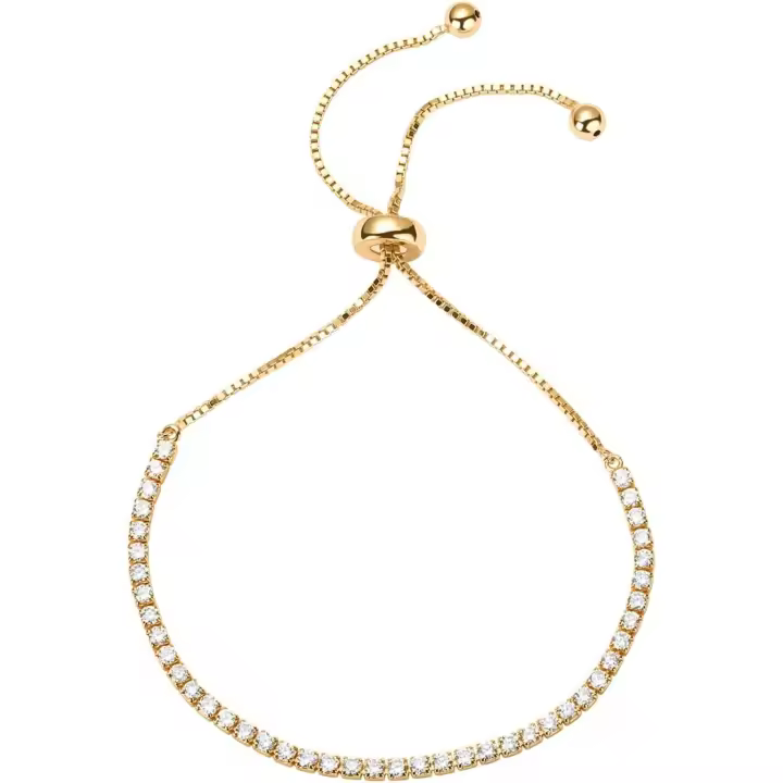 Pulsera DE TENIS Clásica de zirconia cúbica Chapada en oro de 14 Quilates para Mujer | Deslizador ajustable de Oro Amarillo - 1