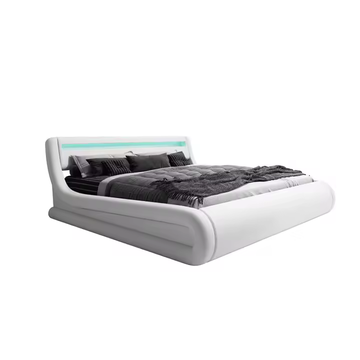 MB Muebles Bonitos - Cama de Matrimonio , Canapé, Cabecero, LED, Madera y Polipiel, Más Colores y Medidas, Modelo Rodas - 1