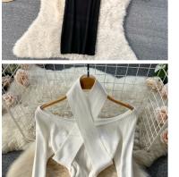 Vestido Largo Elegante De Otoño Invierno Para Mujer Con Cuello Haltera Y Cintura Ajustada Vestido Bodycon Coreano Para Oficina Vestidos De Suéter - details 5