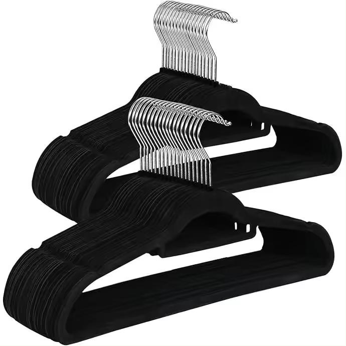 AKASA - Pack de 9/15/24/36/48 Perchas de Terciopelo Negro, 41 cm de Largo, Ultrafinas y Resistentes, con Ganchos Giratorios 360°, para Camisas, Abrigos y Ropa Pesada - 1
