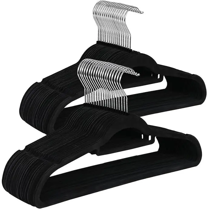 AKASA - Pack de 9/15/24/36/48 Perchas de Terciopelo Negro, 41 cm de Largo, Ultrafinas y Resistentes, con Ganchos Giratorios 360°, para Camisas, Abrigos y Ropa Pesada - 1