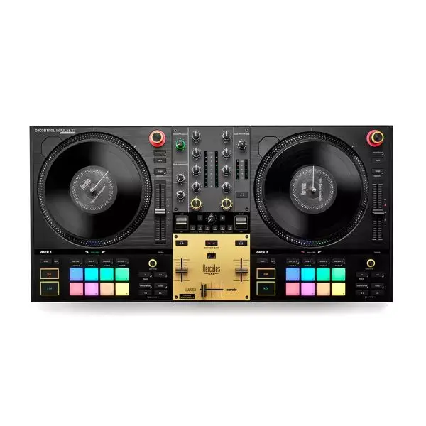 Hercules DJControl Inpulse T7 Premium - Controladora de DJ Motorizada Negra de 2 Decks con acabado especial y accesorios extra - 1