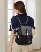 Mochila De Cuero Para Mujer Estilo Vintage Casual Día Escuela Saco a Dos Negro Lujoso Con Bolsillo Exterior Y Cremallera Cierre - details 4