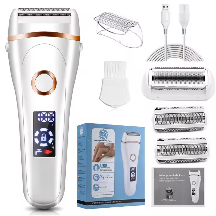 Aparato de depilación Womens Wet Dry Rechargeable Back Shaver Razor, Electric 3 in 1 Rechargeable Waterproof Body Legs Underarms Trimmer Shaver , Bikini Cordless Remover Wet/Dry Use  Two More Cutting Blade - 1