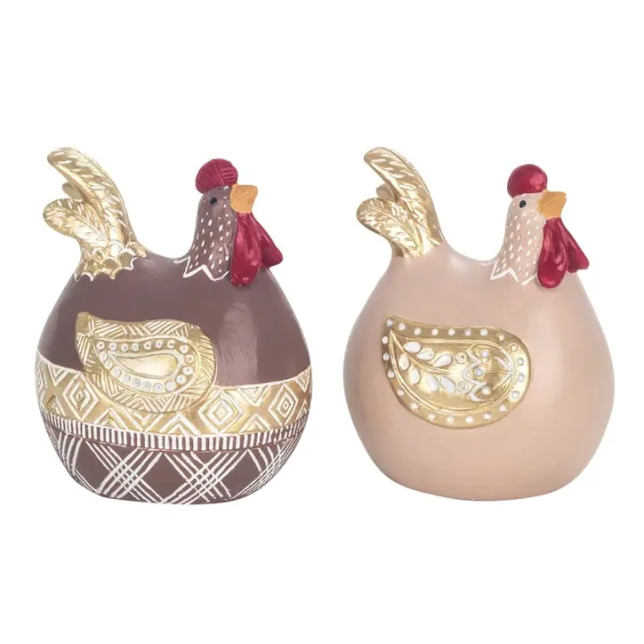 ORIGEN Home Decor Figura Gallina 2 U Animales | Figura de Gallina Multicolor - 10x9x7cm 31000 - 1