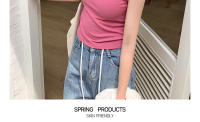Top Corto De Verano Para Mujer Sin Mangas En Estilo Casual Suéter De Encaje Con Ribbing Solido Camiseta De O-Neck Moda Urban Streetwear - details 8