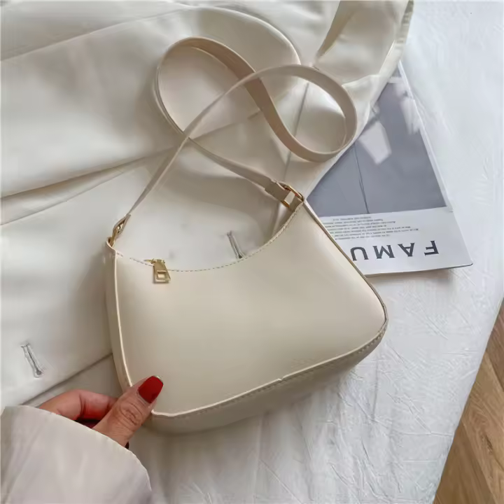 Bolso de hombro de cuero PU de Color sólido Retro para Mujer, bolsos de moda, bolsos casuales, bolsos de Mano para Mujer - 1