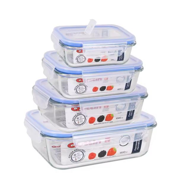 Set de 3 y 4 Recipientes Herméticos de Vidrio Borosilicato - Fiambreras Rectangulares, Cuadradas y Redondas - 375cc a 1500cc - Válvula para Microondas - Apto Horno, Microondas, Lavavajillas y Congelador - Resistente a Altas y Bajas Temperaturas