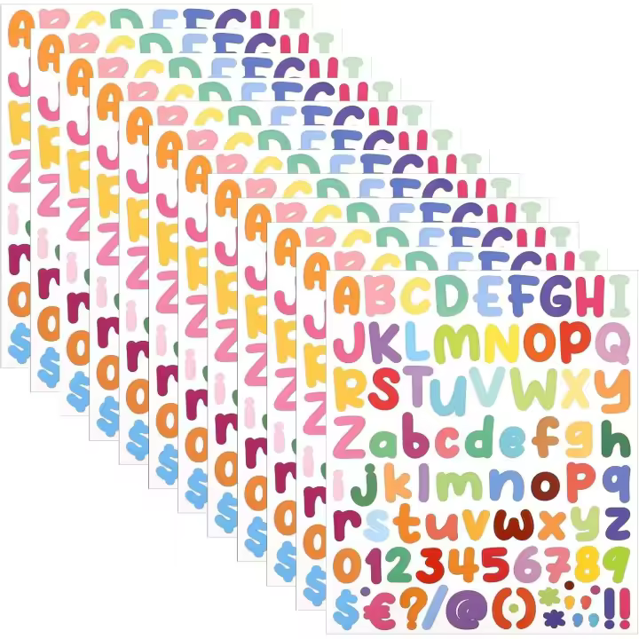 Pegatinas de número de Alphabet de 12 Hojas, 927 pegatinas autoadhesivas de Letras, pegatinas coloridas DE A LA Z, de 0 a 10 pegatinas para manualidades de artesanía, decoración - 1