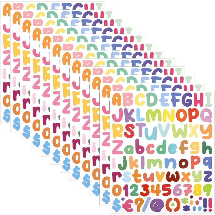 Pegatinas de número de Alphabet de 12 Hojas, 927 pegatinas autoadhesivas de Letras, pegatinas coloridas DE A LA Z, de 0 a 10 pegatinas para manualidades de artesanía, decoración - 1