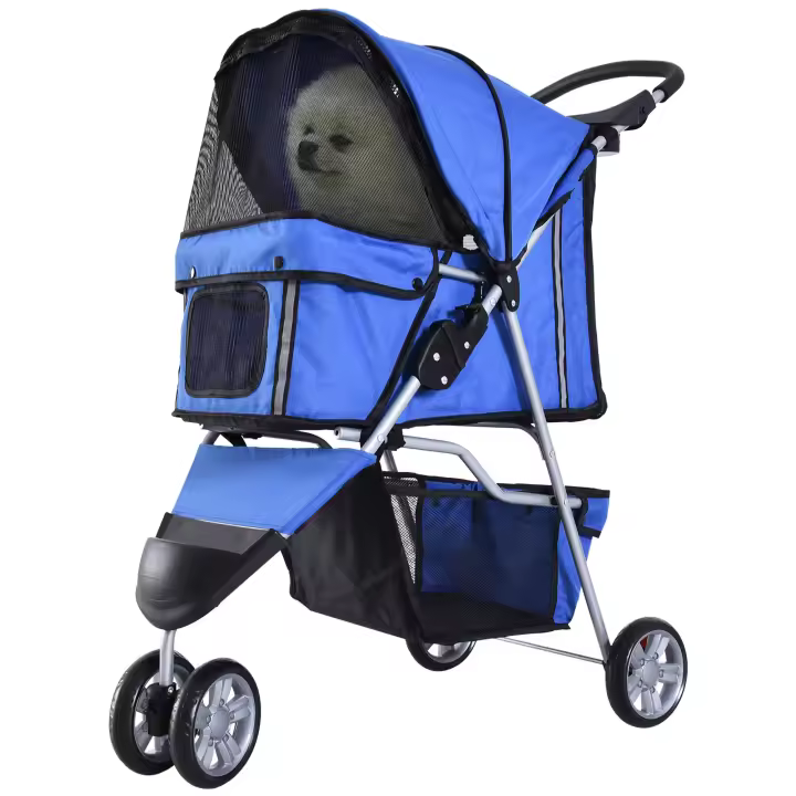 PawHut Cochecito Plegable para Mascotas Carrito para Perros y Gatos con Ruedas Giratorias Cesta y Posavasos 75x45x97cm - 1