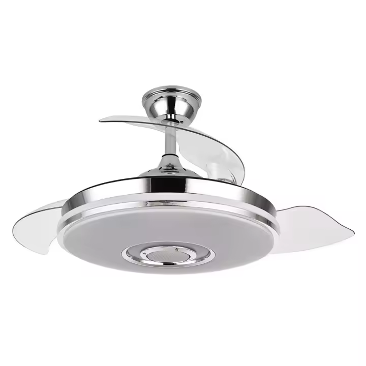 IluminaShop - Ventilador de Techo LED Bluetooth 72W Niquel Motor DC Verano e Invierno 3000+4000+6000+RGB con Mando a Distancia y Palas Retractiles - 1