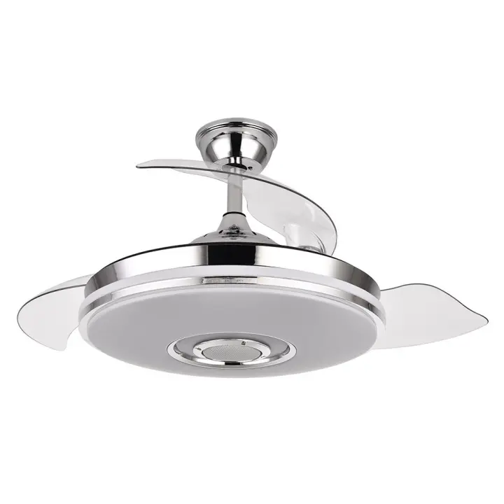 IluminaShop - Ventilador de Techo LED Bluetooth 72W Niquel Motor DC Verano e Invierno 3000+4000+6000+RGB con Mando a Distancia y Palas Retractiles - 1