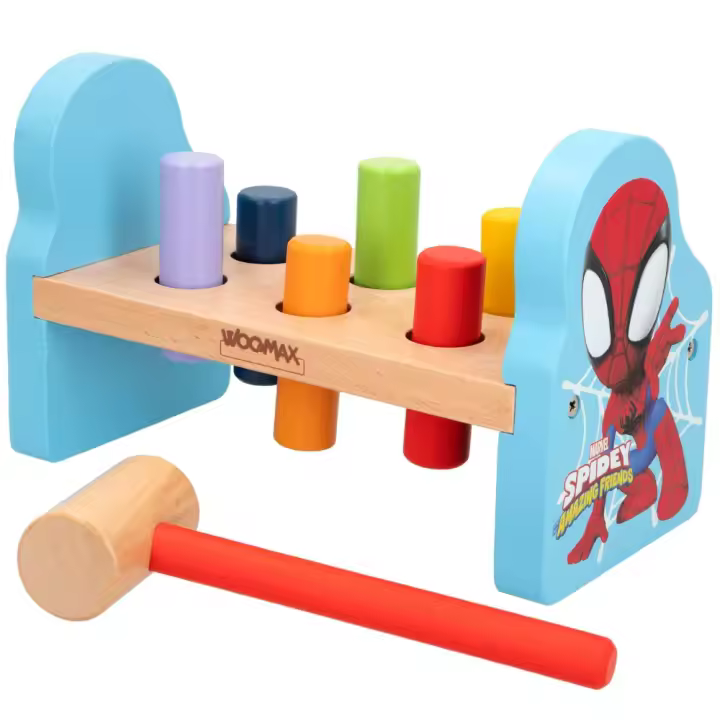 WOOMAX Spidey y su superequipo Juguete martillo bebé, Juego martillo para bebés y niños de madera / Regalos para bebes, juguetes de madera / Mini martillo de madera, juego de topos para niños - 1