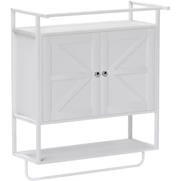 Armario de Pared para Baño Multiusos Mueble de Baño Suspendido Armario Colgante de Almacenamiento con 2 Puertas Estante Toallero 63x34x75 cm Blanco - 1