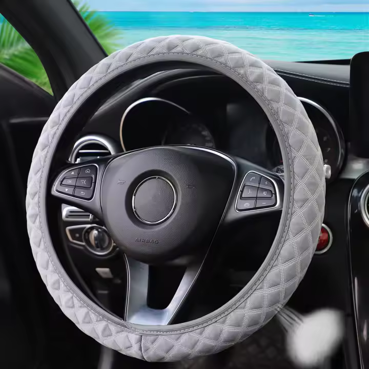 Cubierta De Volante Automotriz De Seda Hielo Transpirable Para Coche Tela De Malla Ajuste Para 14.5-15 Pulgadas Sin Anillo Interno - 1