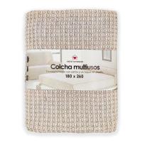 Colcha multiuso 85% algodón reciclado 15% poliéster diseño cuadritos beige. - details 4