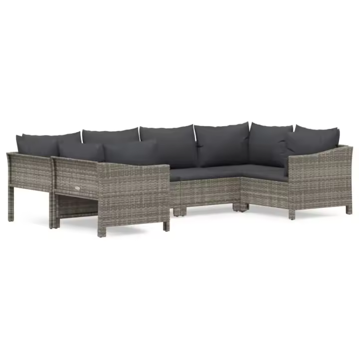 vidaXL Set de muebles de jardín 6 pzas y cojines ratán sintético gris - 1