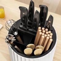 Soporte de cuchillos giratorio de 360 grados para encimera de cocina, soporte multifuncional de plástico para utensilios - details 2