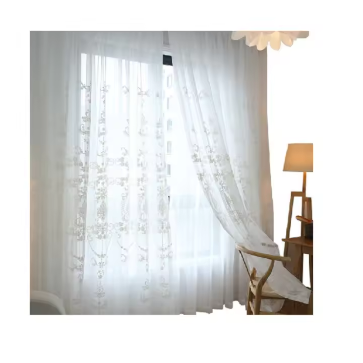 Cortina De Tules Blancas Con Bordado De Flores Estilo Europeo Para Dormitorio Y Sala De Estar Ventanas Translúcidas Y Sastre - 1