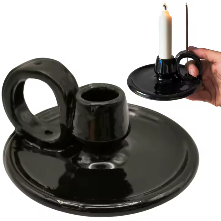 moem&an Portavelas Decoración, Candelabro Artesanal de Cerámica con Soporte para Varilla de Incienso | 100%Artesanal | Hecho a Mano en España - Portavelas Decorativo - 1