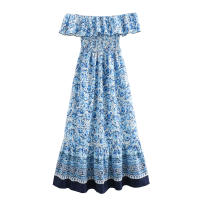 Vestido Largo Sin Mangas De Mujer TRAF Elegante Y Moderno De Verano Con Estampado De Flores Y Cuello Bajito Para Fiestas Y Noches - details 4