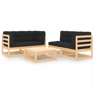 VIDAXL 3083787 juego de muebles de pino para uso exterior de 5 piezas con cojines color gris antracita vida xl - 1