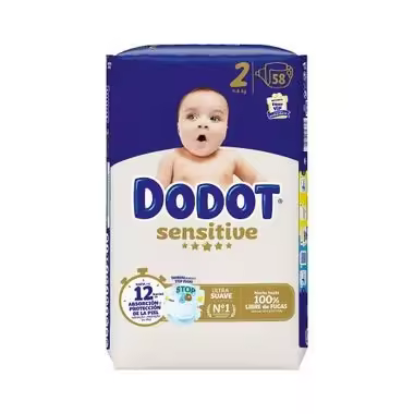 Dodot Sensitive Talla 2 (4-8 kg) 58 Pañales – Barrera Stop Fugas y Suavidad Extrema - 1