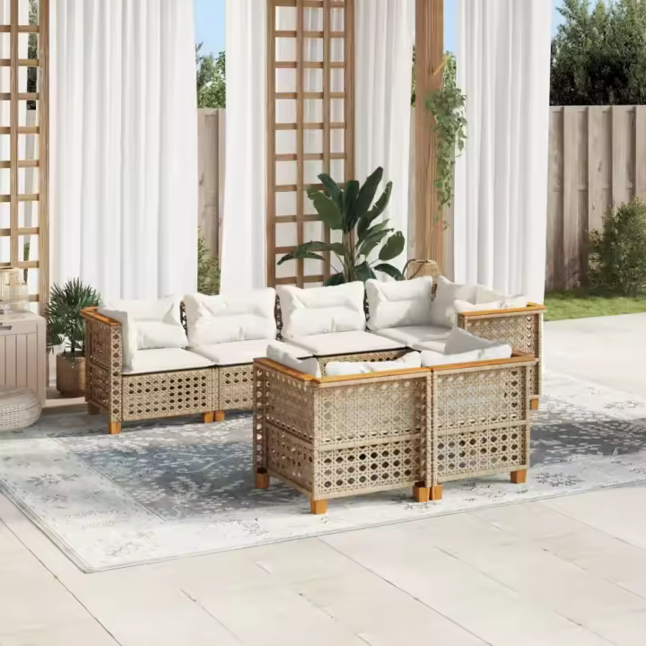 vidaXL Set sofás de jardín 7 piezas y cojines ratán sintético beige - 1