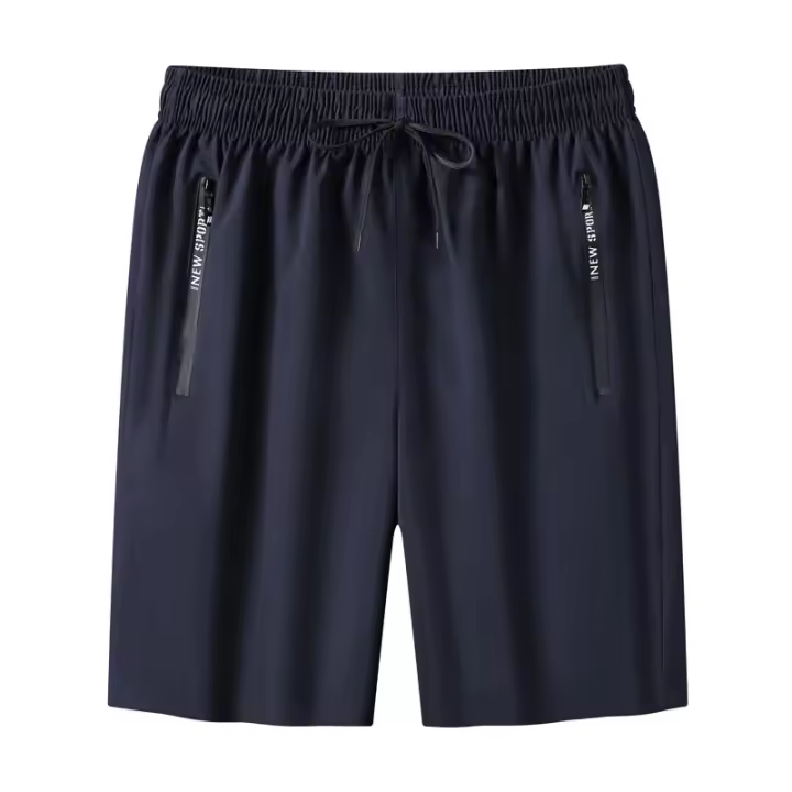 Shorts De Verano Para Hombre Con Bolsillos Cierre De Cremallera Y Cordón Ice Silk Para Playa Y Deporte Longitud De Rodilla - 1