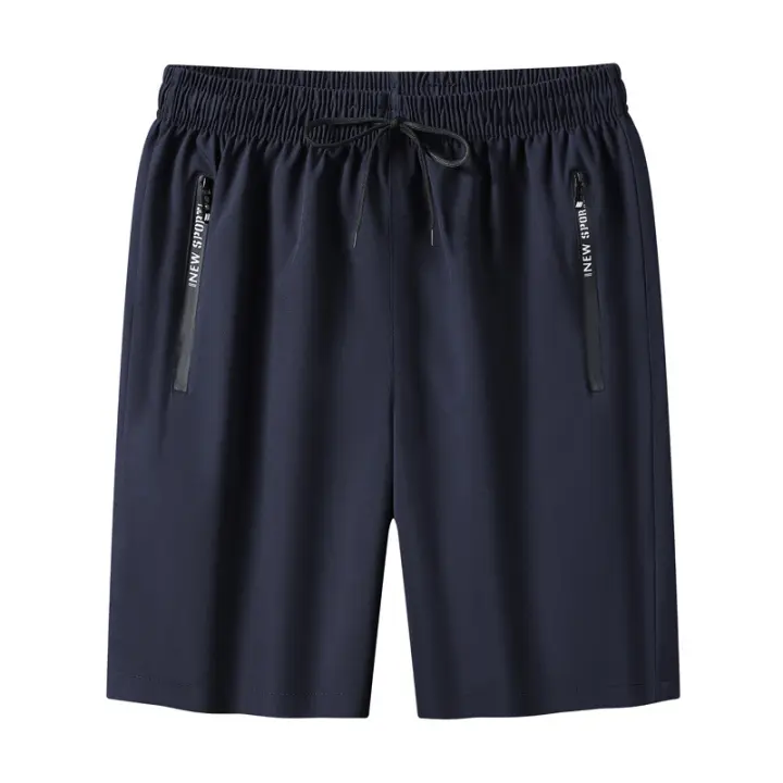 Shorts De Verano Para Hombre Con Bolsillos Cierre De Cremallera Y Cordón Ice Silk Para Playa Y Deporte Longitud De Rodilla - 1