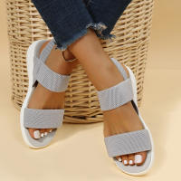 Sandalias De Mujer De Tejido Elástico Con Tacón Bajo Y Plataforma No Disponible Cómodas Y Ligeros Para Caminar En Verano Talla Real Adecuada Estilo Fashion - details 1