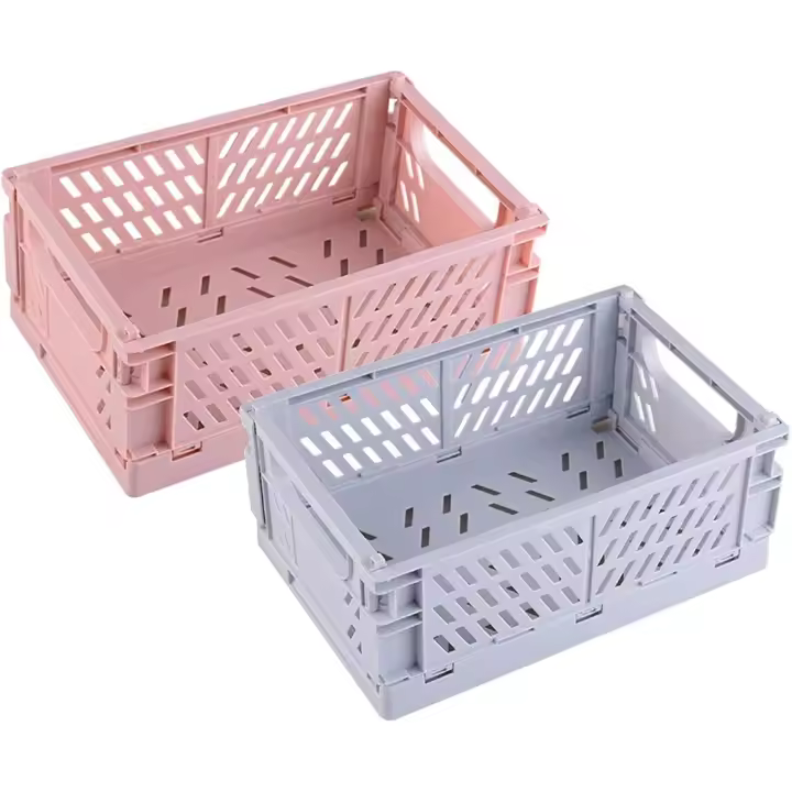 Cesta de almacenamiento rosa, 2 piezas, caja plegable, caja de almacenamiento plegable, cajas plegables de plástico (rosa y azul) - 1