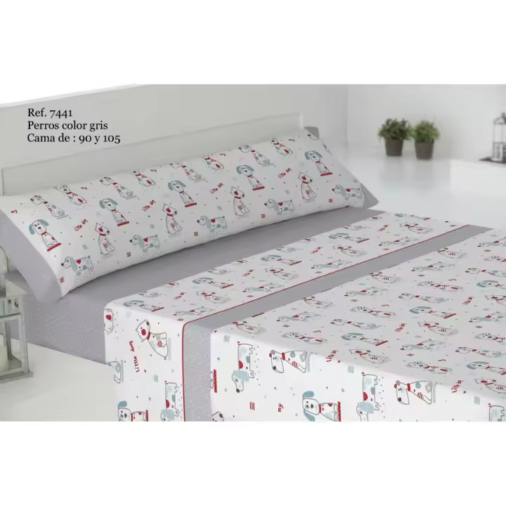 Sabana Gamberrito Kids Infantil Modelo 7441 Perritos Gris 50/50 3 pzas - 1