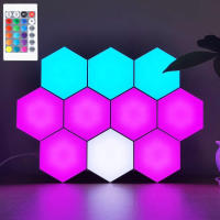 Luz De Pared Hexagonal Con Control Remoto Y Luz LED RGB Modulable USB Colorida Luz Nocturna Geométrica DIY Para Decoración De Hogar - details 19