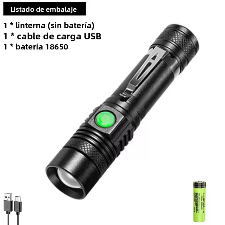 Linterna Táctica LED Potente De Aleación De Aluminio Recargable Por USB Impermeable Con Zoom Para Camping Y Exterior - 1