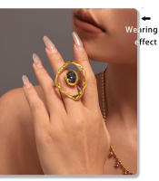 Anillos abiertos grandes de acero inoxidable para mujer, Material de cobre con diamantes de imitación, anillos redondos para dedo, joyería resistente al agua, colgante de plata dorada, anillo giratorio geométrico para dedo, anillo Simple para mujer - details 3