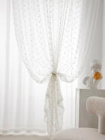 Cortina Blanca Romántica Con Pom Pom Translúcida Para Sala De Estar 1 Pieza Telaraña Sencilla Con Bolitas De Tule Transparente Para Decoración De Ventanas - details 0