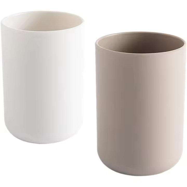 2 piezas diente S, titular de cepillo de dientes de baño, taza, 300ml taza de plástico (blanco y marrón) - 1