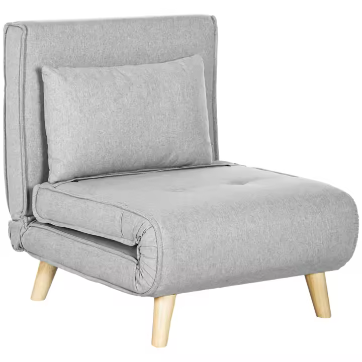 HOMCOM Sofá Cama Individual Sillón Cama Plegable Tapizado en Lino Sintético con Respaldo Ajustable en 6 Posiciones y Almohada Sofá Cama para Salón 72x78x79 cm Gris - 1