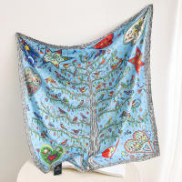 Pañuelo Cuadrado De Patrón Geométrico 35.43" Imitación De Seda Satén Ligero Para El Verano Sunscreen Bandana Decoración De Bolso De Mano Para Mujeres - details 4