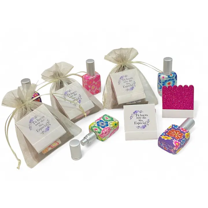Pack de 10 perfumadores de cristal decorados y estuche de lima de uñas vintage con mensaje en bolsa de regalo - regalos para invitados de boda comuniones bautizos aniversarios cumpleaños - 1