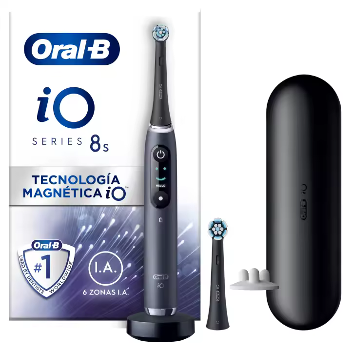 Oral-B iO 8S cepillo eléctrico negro con 2 cabezales y 1 estuche de viaje diseñado por Braun - 1