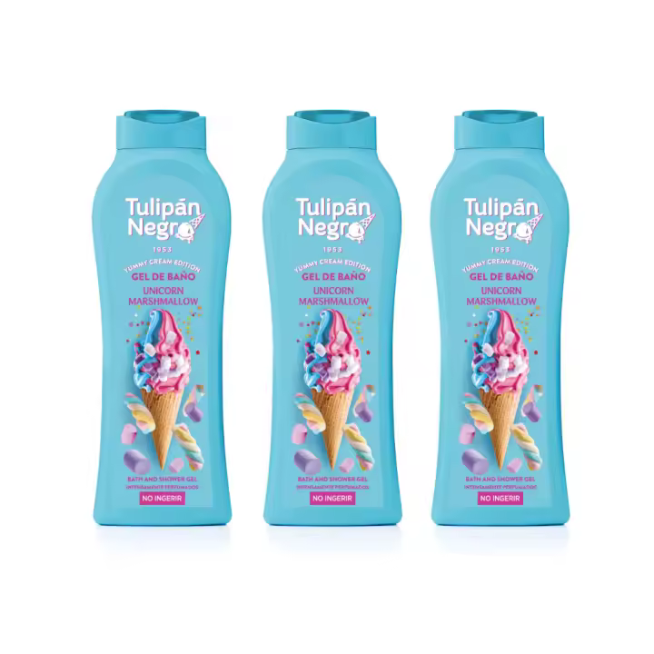 (PACK DE 3 ENVIO INCLUIDO) Gel de Baño Tulipán Negro Unicornio Marshmallow, 650 ml - Hidratación y Fragancia Duradera, Cuida tu Piel - 1