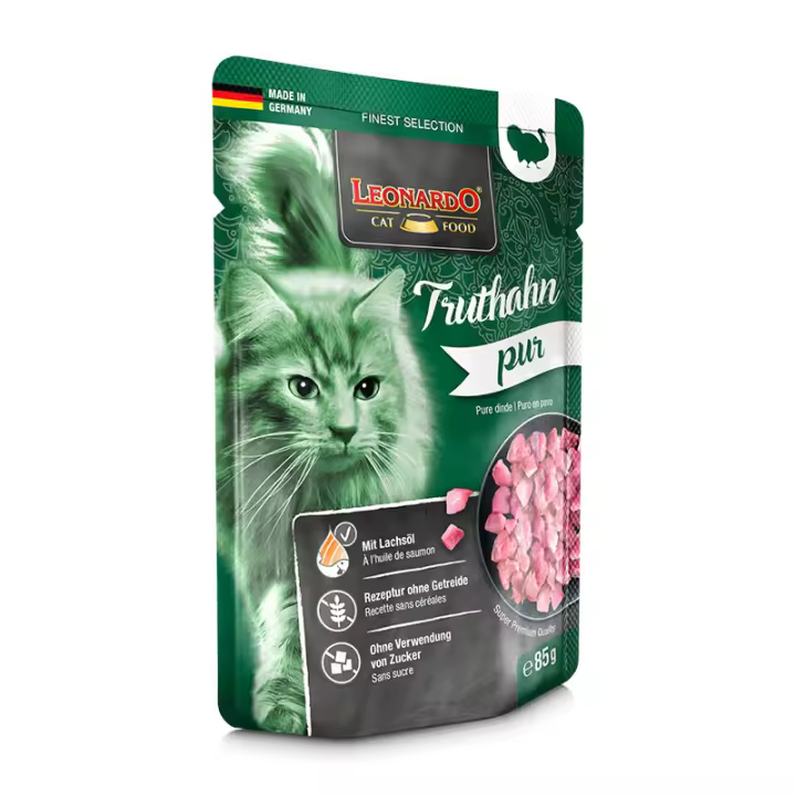 Leonardo Puro Pavo Sobres de Comida Húmeda para Gatos - 16 unidades x 85 gr - 1