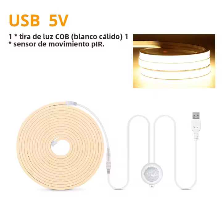 Luz Nocturna LED COB De Silicona Real Super Suave 320LEDs/M Sensor USB Decoración De Habitación Bajo Cama Armario Cocina Luz De Movimiento - 1