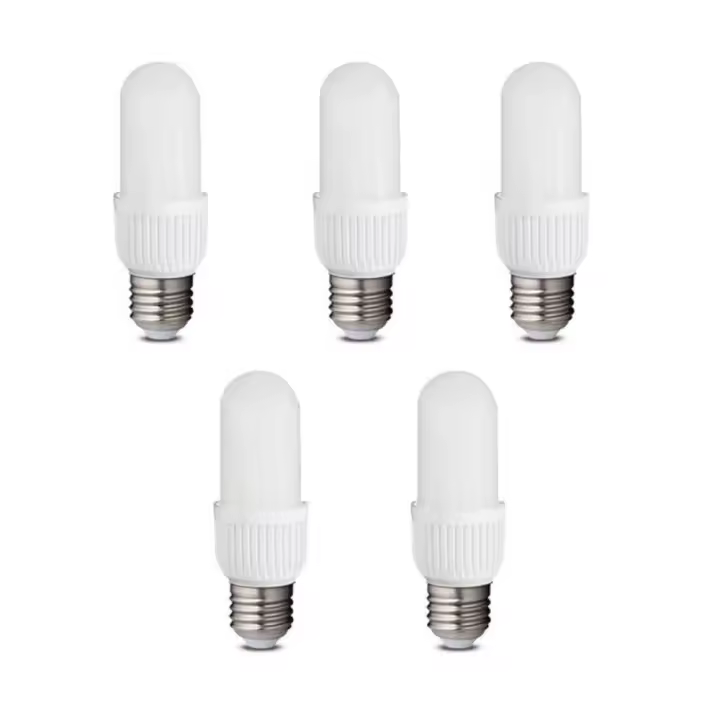 5 uds Bombilla Led con forma de tubo, bombilla forma tubular largo, 5W, luz fria/blanca 6500K y luz calida/amarilla 3000K, casquillo grande E27,  Don Feliz - 1