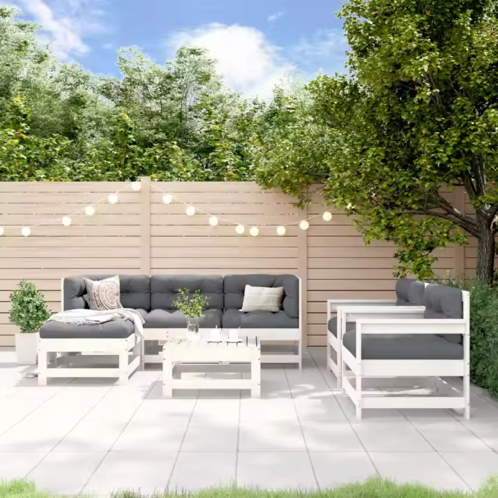 vidaXL Juego de muebles de jardín 7 pzas madera maciza de pino blanco - 1