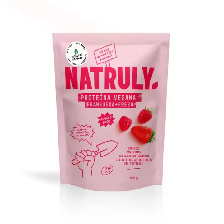 Proteína Vegana Bio 73% Sabor Fresa y Frambuesa 350g Natruly: Nutrición de calidad para un estilo de vida saludable - 1