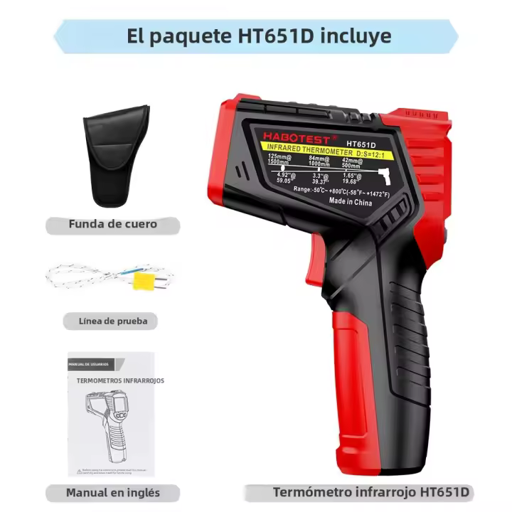 HABOTEST HT651D Termómetro Infrarrojo Con Láser Medidor De Temperatura No Contacto Industrial Rango -50-800℃ Digital Portátil - 1